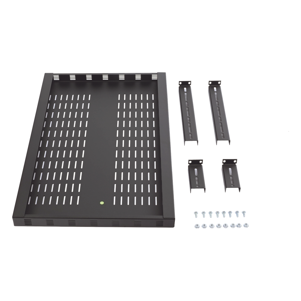 Charola Ventilada para Soportar Equipos en Rack, Profundidad Ajustable de 495 a 965 mm, 1U, Color Negro