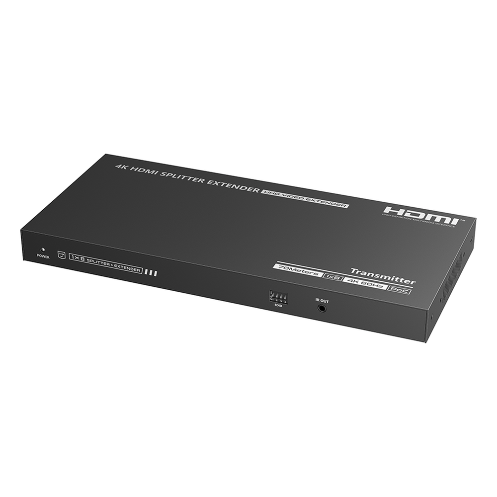 Kit Divisor y Extensor HDMI | 1x8 | Hasta 70 m |Resolución 4K @ 60 Hz | Cat 6/6a/7 | IPCOLOR | CERO LATENCIA | Puerto S/PDIF | EDID | RS232 | Salida
