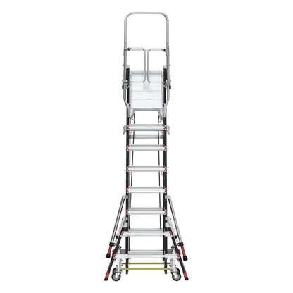Escalera de Fibra de Vidrio con Jaula de 8'-14' (2.44 - 4.27 m). Con Ajuste en Ruedas (RATCHET™ Leveler) (SKU:18515-817).