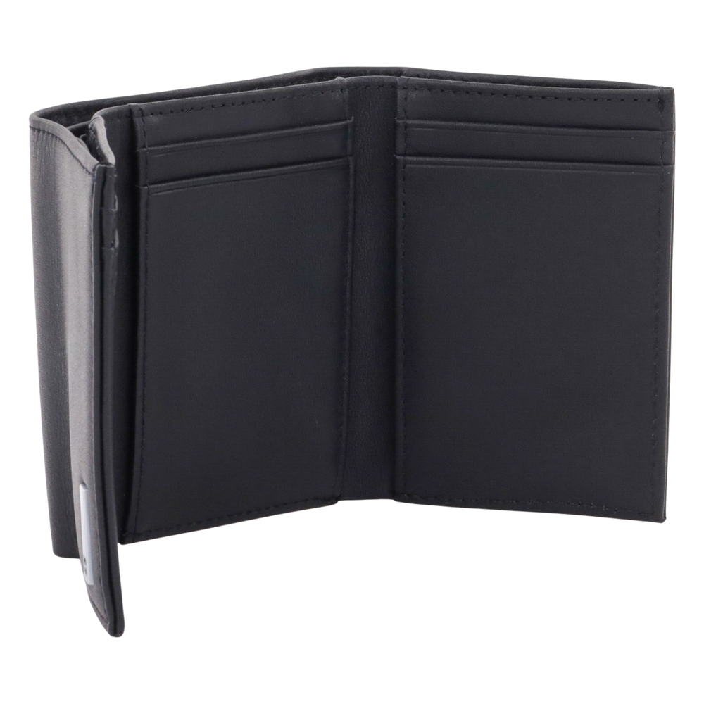 Cartera Athens Negra de Piel con Compartimento de Micromalla para ID. Doblable en 3 Partes con Divisor de Billetes. Pocket Wallet