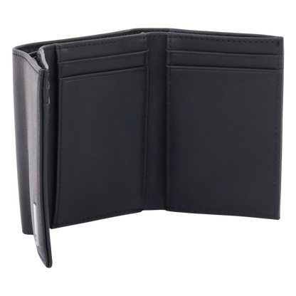 Cartera Athens Negra de Piel con Compartimento de Micromalla para ID. Doblable en 3 Partes con Divisor de Billetes. Pocket Wallet