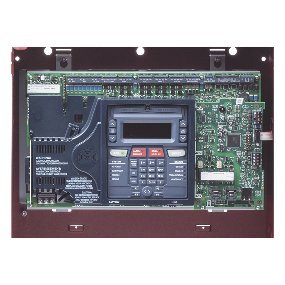 Panel de detección de incendio direccionable inteligente con comunicador preinstalado, 198 dispositivos en un lazo SLC, 4 NAC Clase A/B, activa el