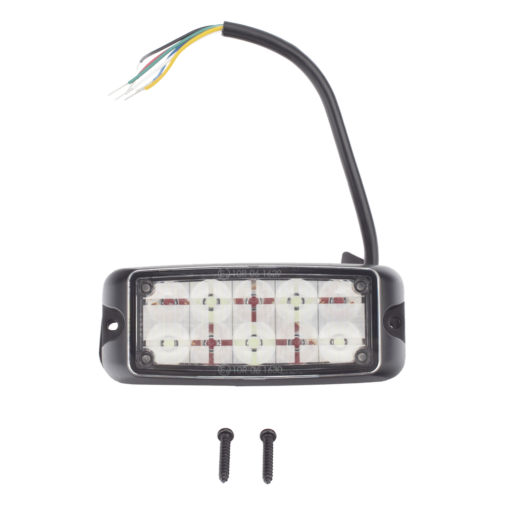 Luz de Advertencia de 10 LED, Rojo/Azul, 5x2 Pulgadas, Lente Transparente, Bisel Negro