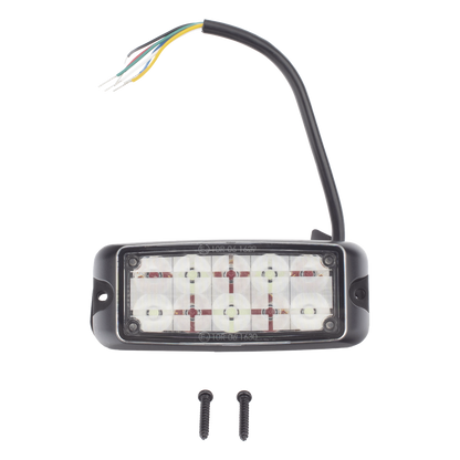 Luz de Advertencia de 10 LED, Rojo/Azul, 5x2 Pulgadas, Lente Transparente, Bisel Negro