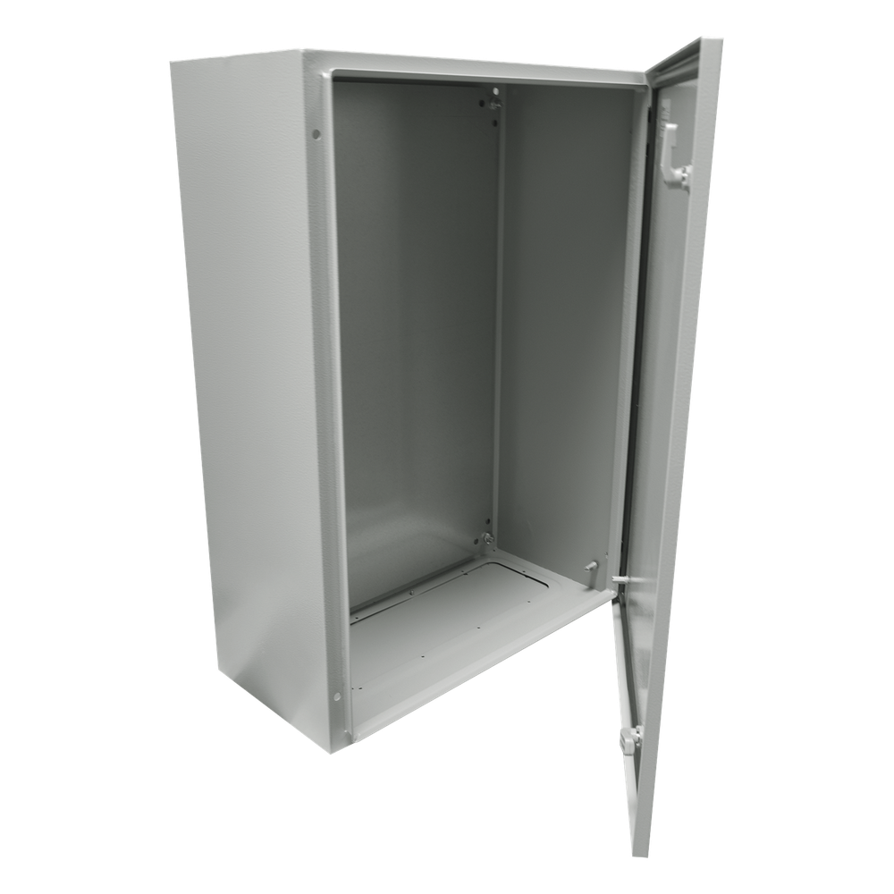 Gabinete de Acero IP66 Uso en Intemperie (500 x 700 x 250 mm) con Placa Trasera Interior Metálica y Compuerta Inferior Atornillable (Incluye Chapa y