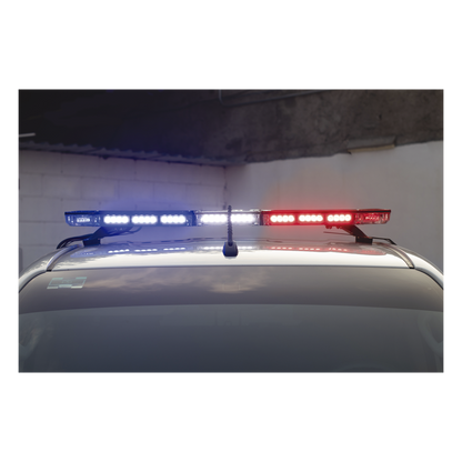Barra de luces de 47" rojo/azul, 88 LED, con control de tráfico en color ámbar, ideal para equipar unidades de seguridad publica