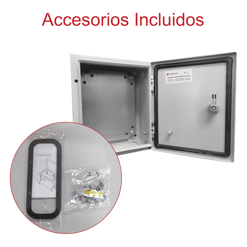 Gabinete de Acero IP66 Uso en Intemperie (400 x 400 x 200 mm) con Placa Trasera Interior de Metal y Compuerta Inferior Atornillable (Incluye Chapa y