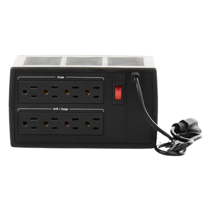 Regulador De Voltaje de 1500VA/750W, Entrada NEMA 5-15P, Con 8 Salidas NEMA 5-15R y Supresión de Picos a 245 Joules