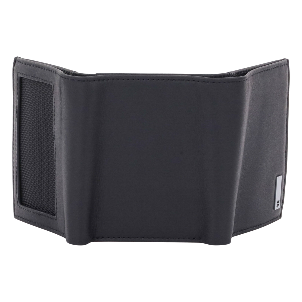 Cartera Athens Negra de Piel con Compartimento de Micromalla para ID. Doblable en 3 Partes con Divisor de Billetes. Pocket Wallet