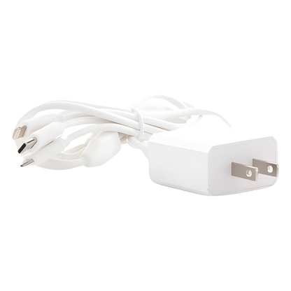 Cargador de pared USB de 5 Vcc 2A / Multi-puertos / USB-C / Micro USB / Tipo C / Lightning (iPhone) / Extensión de cable 1.2 metros