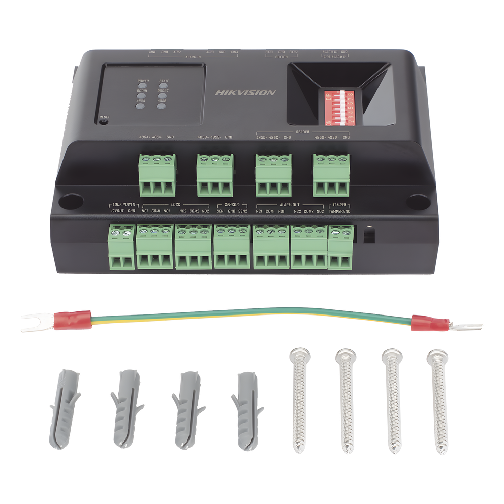 Expansor de 2 Puertas para Paneles de Control de Acceso DS-K27 Series / Comunicación RS-485 / 4 Entradas y 2 Salidas Auxiliares