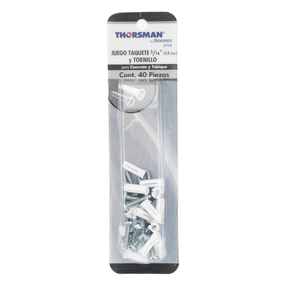 Paquete de 20 taquetes blancos 3/4" y 20 tornillos 8mm x 3/4" (1101-05002)