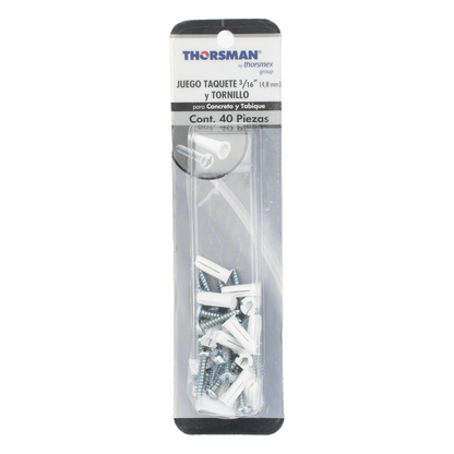 Paquete de 20 taquetes blancos 3/4" y 20 tornillos 8mm x 3/4" (1101-05002)