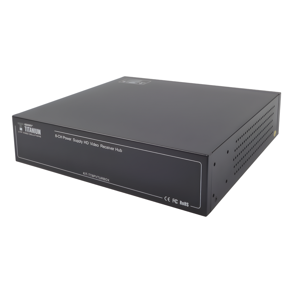 Kit de TRANSCEPTOR ACTIVO DE 8 CANALES / VIDEO+PODER en un solo Cable UTP / 150 metros en 4K, 200 metros en 5 MP/ Envía 36 Vcc y Recibe 12 Vcc / TODO