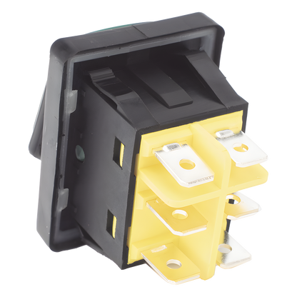 Interruptor tipo Switch con Led Color Verde / IP65 / Diseño Industrial / NO, COM, NC / Terminales tipo F1