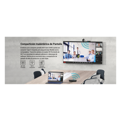 Sistema Videoconferencia 4K Todo en Uno / Cámara 8MP + Altavoz 3W / Micrófono 8 Filas / USB Type-C BYOD / Transmisión Inalámbrica 4K / Salas hasta 32