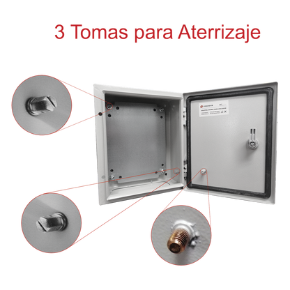 Gabinete de Acero IP66 Uso en Intemperie (400 x 400 x 200 mm) con Placa Trasera Interior de Metal y Compuerta Inferior Atornillable (Incluye Chapa y