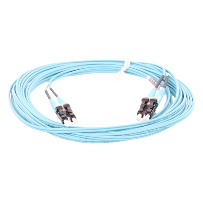 Jumper de Fibra Optica Multimodo 50/125 OM3, LC-LC Duplex, OFNR (Riser), Color Aqua, 5 Metros (16.40 Pies)