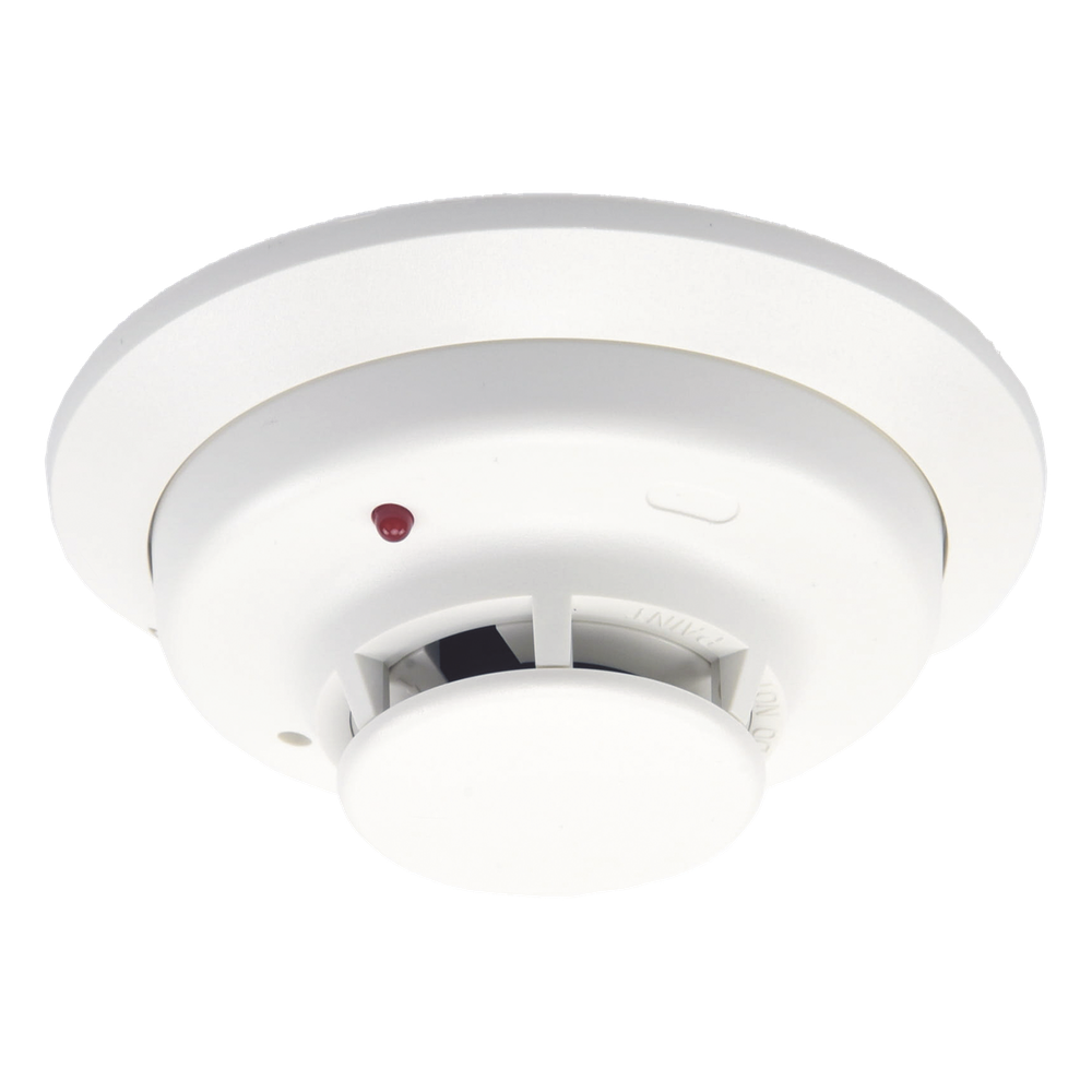 Detector fotoeléctrico de humo convencional de 2 hilos con LED bicolor y compensación automática de sensibilidad