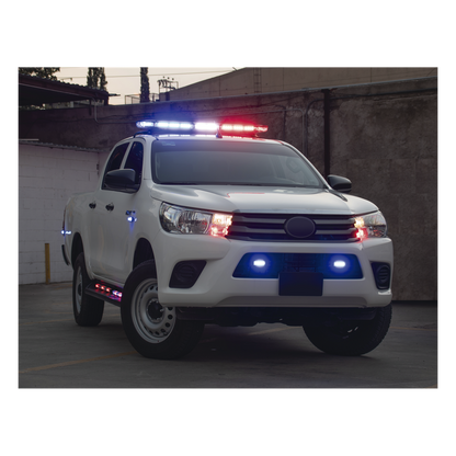 Barra de luces de 47" rojo/azul, 88 LED, con control de tráfico en color ámbar, ideal para equipar unidades de seguridad publica