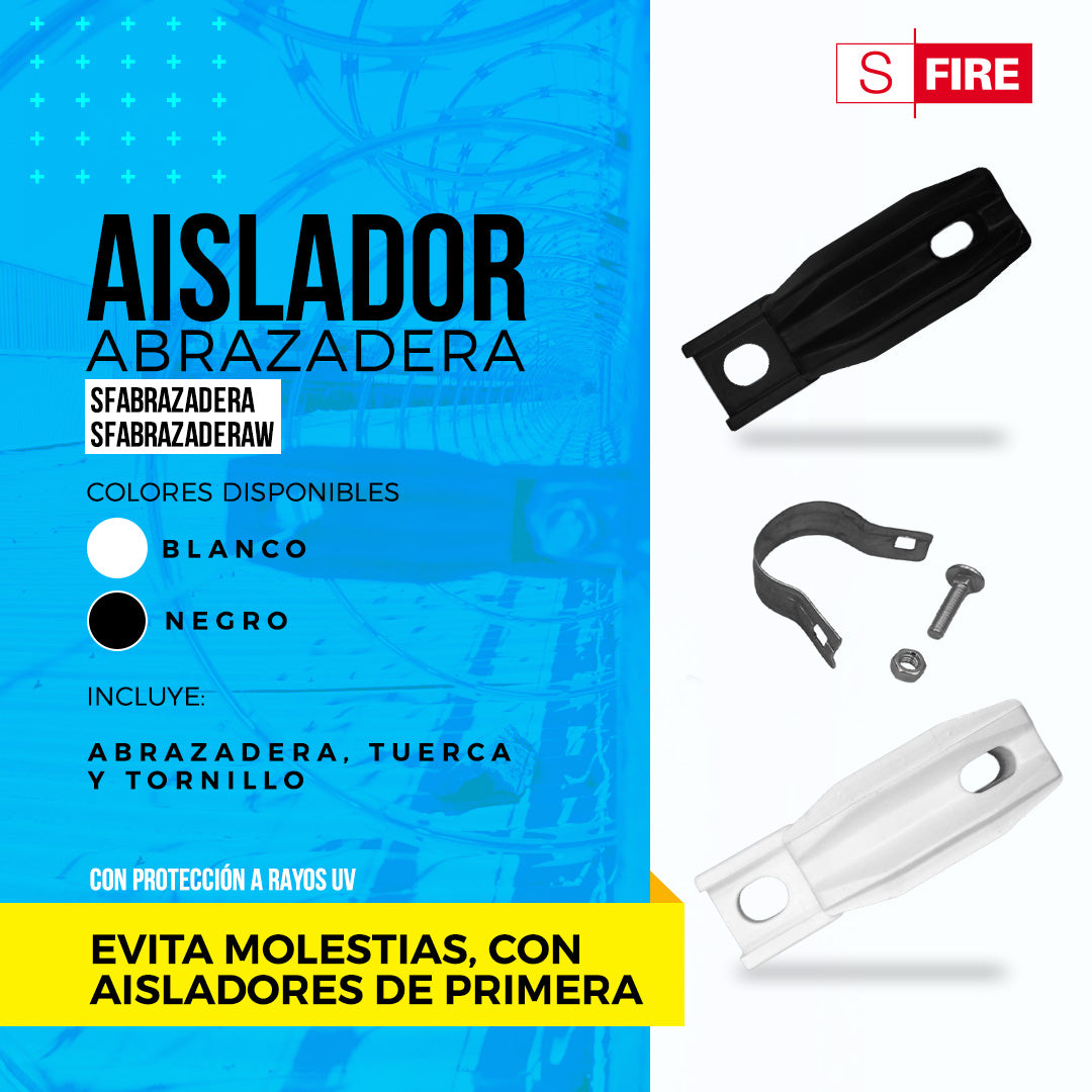 Aislador de Paso o Esquina con Abrazadera / 33-38 mm / Resina Virgen 100% / Anti-Arqueo / Tubería de Malla Ciclónica