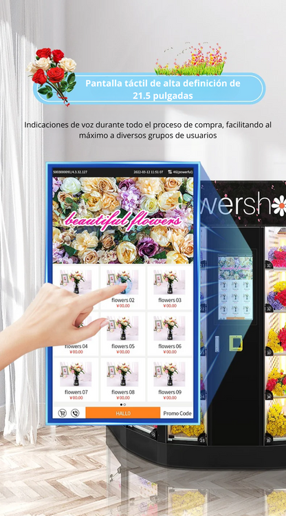 Maquina expendedora de flores de autoservicio, máquina expendedora de ramos, humectante automatizada las 24 horas y cierre fresco, venta minorista inteligente