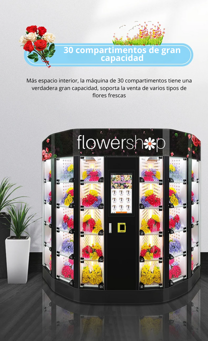Maquina expendedora de flores de autoservicio, máquina expendedora de ramos, humectante automatizada las 24 horas y cierre fresco, venta minorista inteligente