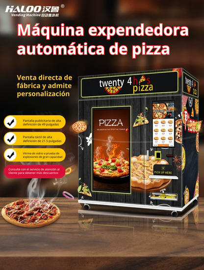 Máquina expendedora de pizza,  con refiregacion y calefacción automática inteligente las 24 horas y horneado comercial, acepta monedas, billetes y tarjetas