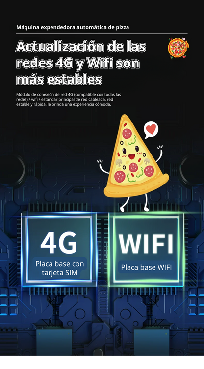 Máquina expendedora de pizza,  con refiregacion y calefacción automática inteligente las 24 horas y horneado comercial, acepta monedas, billetes y tarjetas