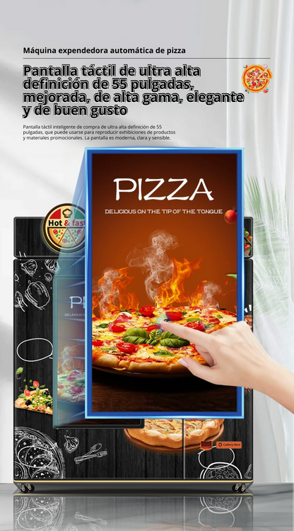 Máquina expendedora de pizza,  con refiregacion y calefacción automática inteligente las 24 horas y horneado comercial, acepta monedas, billetes y tarjetas