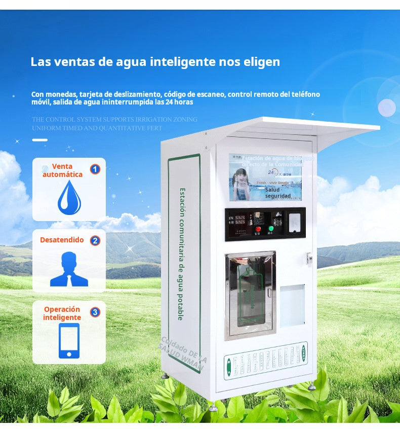 Máquina expendedora de agua con aceptador de monedas, de 400 y 800 Galones diarios.