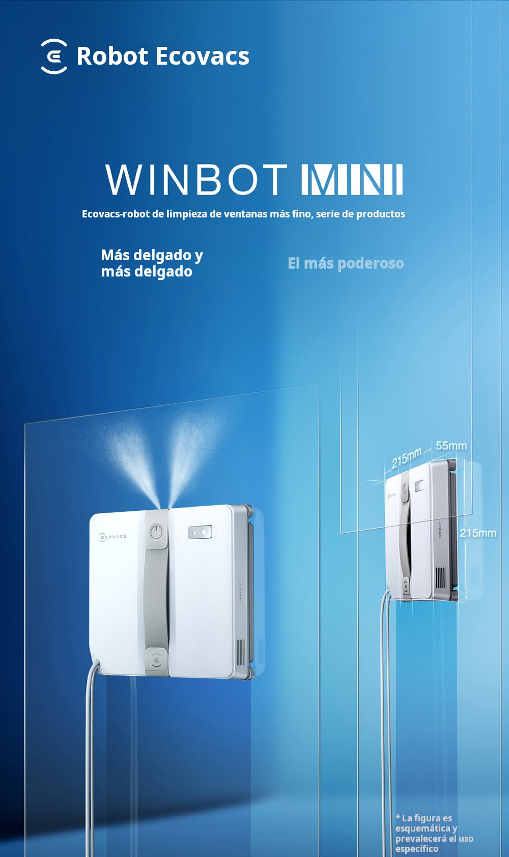 Robot de limpieza de ventanas Ecovacs MINI con rociador de agua, limpieza automática de ventanas y cristales