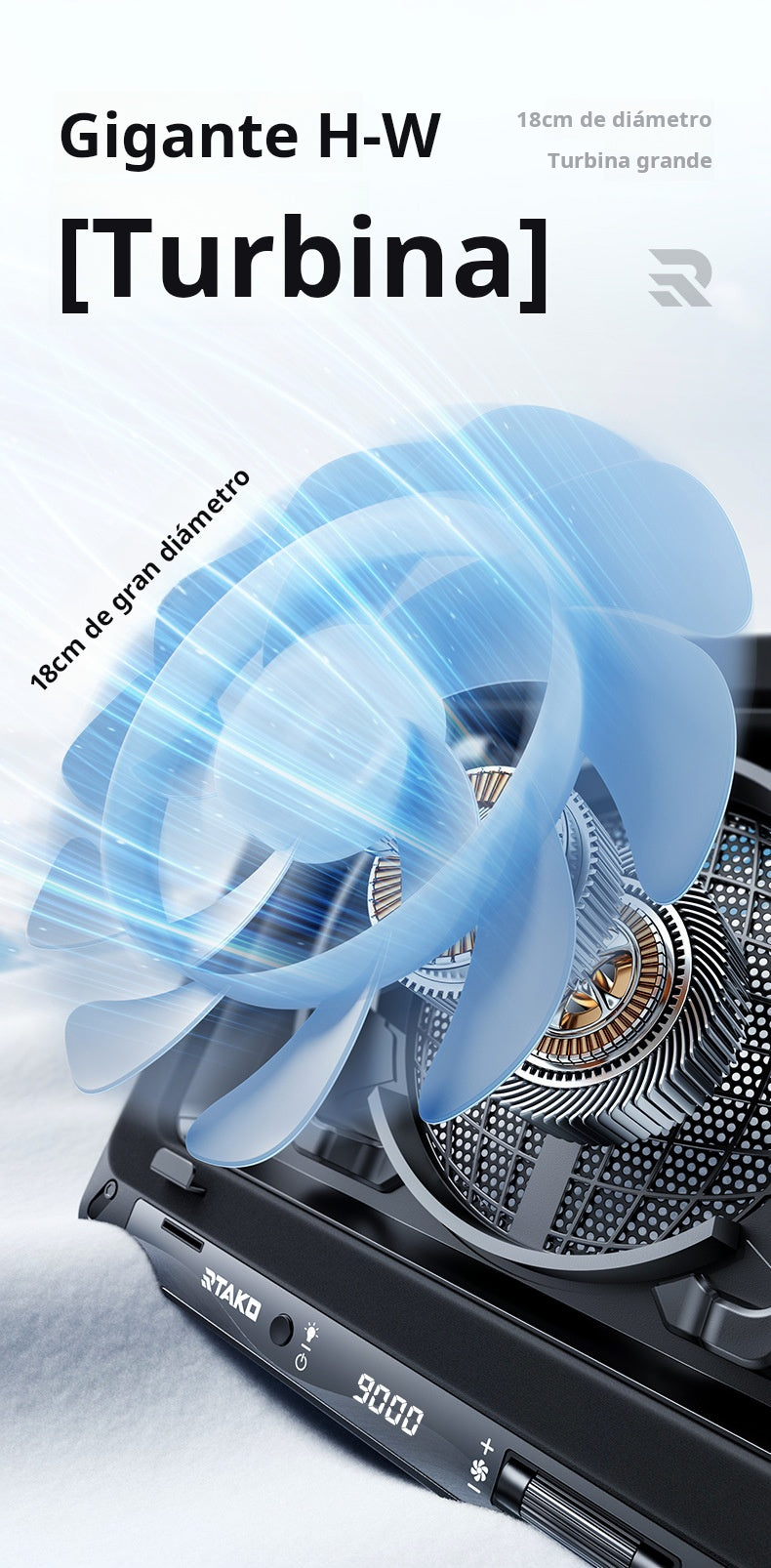 Base Enfriadora RTAKO 18CM Turbo Silent Fan para Laptop | 6000RPM, RGB, Soporte Ajustable, Ultra Silenciosa para Gaming Notebook