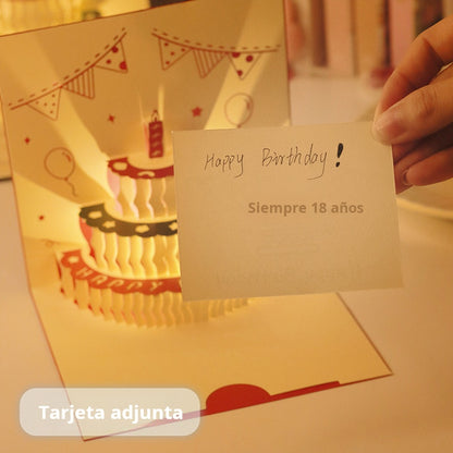 Tarjeta de Cumpleaños 3D Musical con Luz LED y Pastel Pop-Up