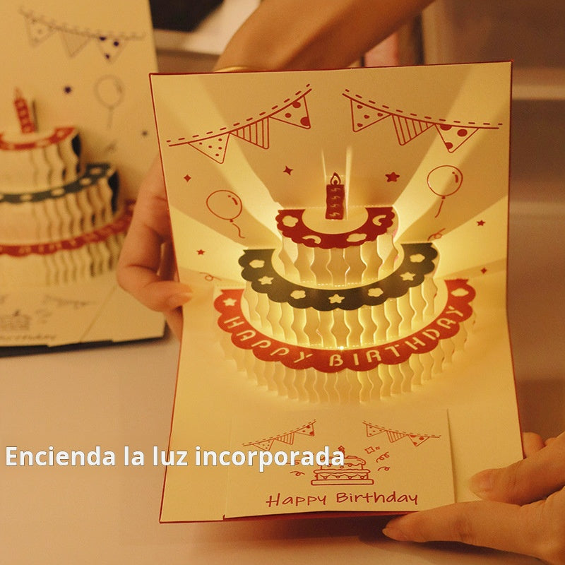 Tarjeta de Cumpleaños 3D Musical con Luz LED y Pastel Pop-Up