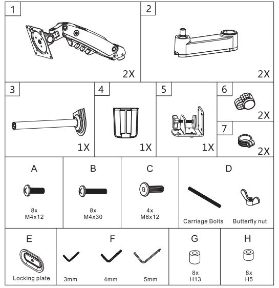 Montaje de Escritorio articulado para 2 monitores de 17 a 27" / Soporta hasta 9kg por monitor / Vesa 75 x 75 / 100 x 100 / Acero / Rotación: 360°