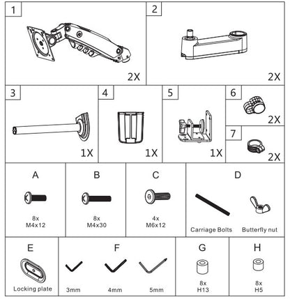 Montaje de Escritorio articulado para 2 monitores de 17 a 27" / Soporta hasta 9kg por monitor / Vesa 75 x 75 / 100 x 100 / Acero / Rotación: 360°