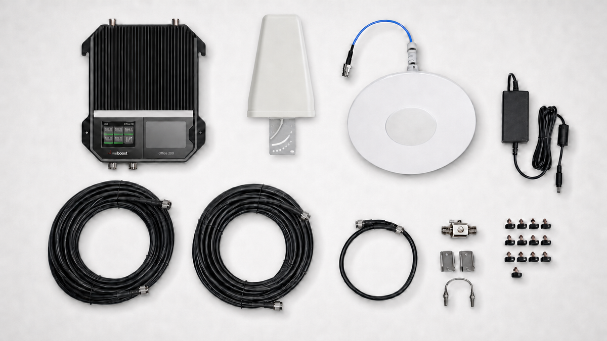 KIT Amplificador Office 200 / Soporta redes 2G, 3G, 4G y Mejora llamadas / Amplifica señal TELCEL, AT&T y MOVISTAR / Con antena direccional / Cubre