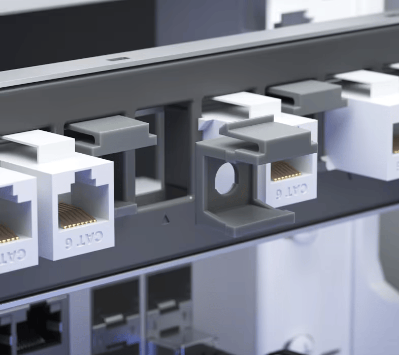 Insertos Ciegos Keystone Pass-Through para Patch Panel Blank, Diseño con Orificio para Paso de Cable, Instalación Snap-In, Paquete con 12 Piezas